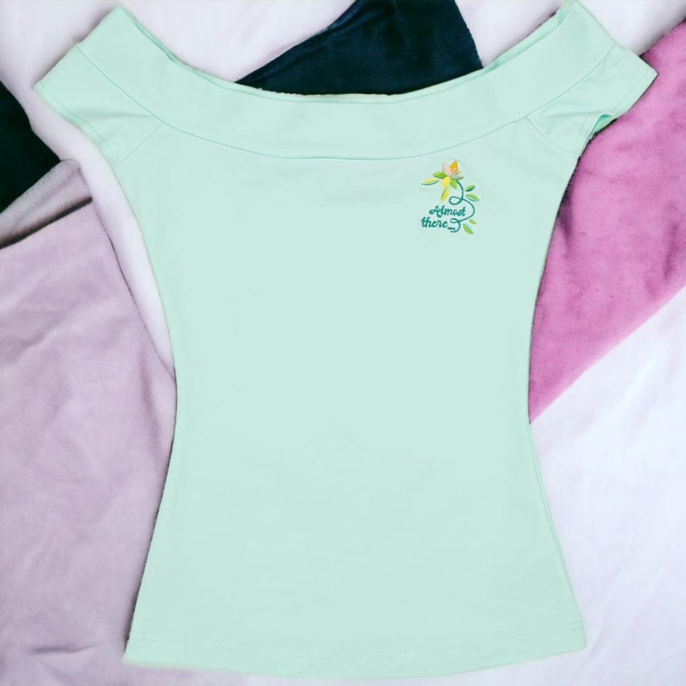 Loungefly Disney Stitch Womens Plus Princess Tiana Embroidered Off Shoulder Top